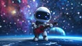 3D Render of a Tiny Robot Astronaut Mascot in Space Suit, Playing Guitar and Floating in the Universe