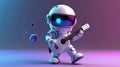 3D Render of a Tiny Robot Astronaut Mascot in Space Suit, Playing Guitar and Floating in the Universe