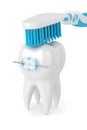3d render of tooth with braces and toothbrush