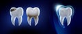 3d render tooth fang on blue background.