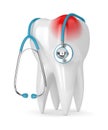 3d render of tooth with stethoscope over white