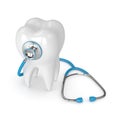 3d render of tooth with stethoscope over white