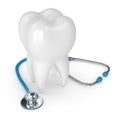 3d render of tooth with stethoscope over white