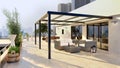 3D render of top floor city apartment with private pergola