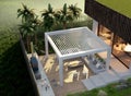 3D render top view of outdoor pergola on private patio
