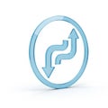 Blue Glass Circle Icon with Winding Arrows Showing Direction Change choice decision Royalty Free Stock Photo