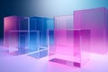 3d render, translucent glass with violet pink blue gradient, simple square shapes Generative AI.