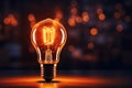 In a 3D render, a tungsten bulb casts its warm glow