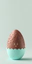 3D Render of Turquoise And Brown Mascot Chocolate Egg And Copy Space. Easter