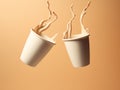 3d render of two paper cups with splashes of coffee. Generative AI