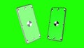 3D render of two smartphone with a green background. Rotating in screen. With a green screen for easy keying. Computer Royalty Free Stock Photo