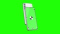 3D render of two smartphone with a green background. Rotating in screen. With a green screen for easy keying. Computer Royalty Free Stock Photo