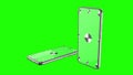 3D render of two smartphone with a green background. Rotating in screen. With a green screen for easy keying. Computer Royalty Free Stock Photo