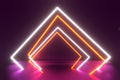 3d render, ultraviolet neon triangular portal, glowing lines, tunnel, corridor, virtual reality, abstract fashion