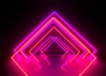 3d render, ultraviolet neon triangular portal, glowing lines, tunnel, corridor, virtual reality, abstract fashion