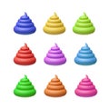 3D render rainbow poop vector set