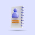 3d render user contact address book or notepad icon on blue background 3d render