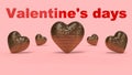 3d render, Valentine`s day, five golden hearts on a pink background and red text Valentine`s Day Royalty Free Stock Photo