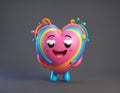 3d render Vibrant Kawaii Character with Colorful Line Smiling Heart Passion Design - generated by ai