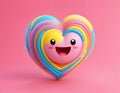 3d render Vibrant Kawaii Character with Colorful Line Smiling Heart Passion Design - generated by ai