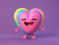 3d render Vibrant Kawaii Character with Colorful Line Smiling Heart Passion Design - generated by ai