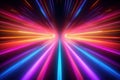 3D render, vibrant neon rays and glowing lines create abstract colorful background