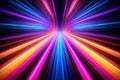 3D render vibrant neon rays and glowing lines create abstract colorful background