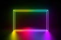 3d render, vibrant rainbow colors, laser show, glowing spectrum rectangle, blank frame, neon lights, abstract psychedelic