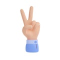 3D render of victory hand gesture on white