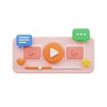 3D Render of a Video Player Interface with Play Button and Chat Bubbles on White Background media player Royalty Free Stock Photo