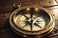 3D Render of a Vintage Brass Compass - Intricately Engraved with Maritime Motifs, Compass Needle Pointing Precisely North