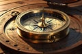 3D Render of a Vintage Brass Compass - Intricately Engraved with Maritime Motifs, Compass Needle Pointing Precisely North