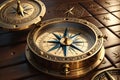 3D Render of a Vintage Brass Compass - Intricately Engraved with Maritime Motifs, Compass Needle Pointing Precisely North