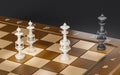 3d render chessboard with two bishops checkmate on black background