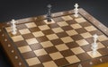 3d render chessboard with two rooks checkmate on black background