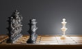 3d render chessboard with white pawn and chess pieces on black background