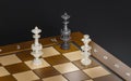 3d render chessboard with rook and king checkmate on black background
