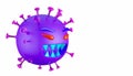 3D render violet corona virus with blue teeth