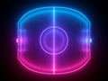 3d render, virtual neon football playground, soccer field fish eye top view, sportive game, pink blue glowing line.