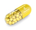 3d render of vitamin C pill with granules