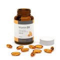 3d render of vitamin D3 bottle with capsules