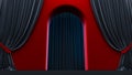 Walkway arch, red and black hallway, Long tunnel with arches and red carpet