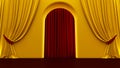 Walkway arch, yellow hallway, Long tunnel with arches and red carpet