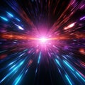 3D render of a warp jump Fast travel through a neon lit galaxy corridor