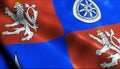 3D Render Waving Czech City Flag of Libusin Closeup View