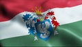 3D Render Waving Hungary City Flag of God Closeup View