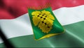 3D Render Waving Hungary City Flag of Mor Closeup View