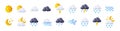 3d render weather icons set, sun shining, clouds