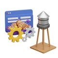 3D Render of a Web Browser Window with Cookies and Gears next to a Water Tower image photo Royalty Free Stock Photo
