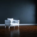 3d render white armchair in black interior mock up perspective